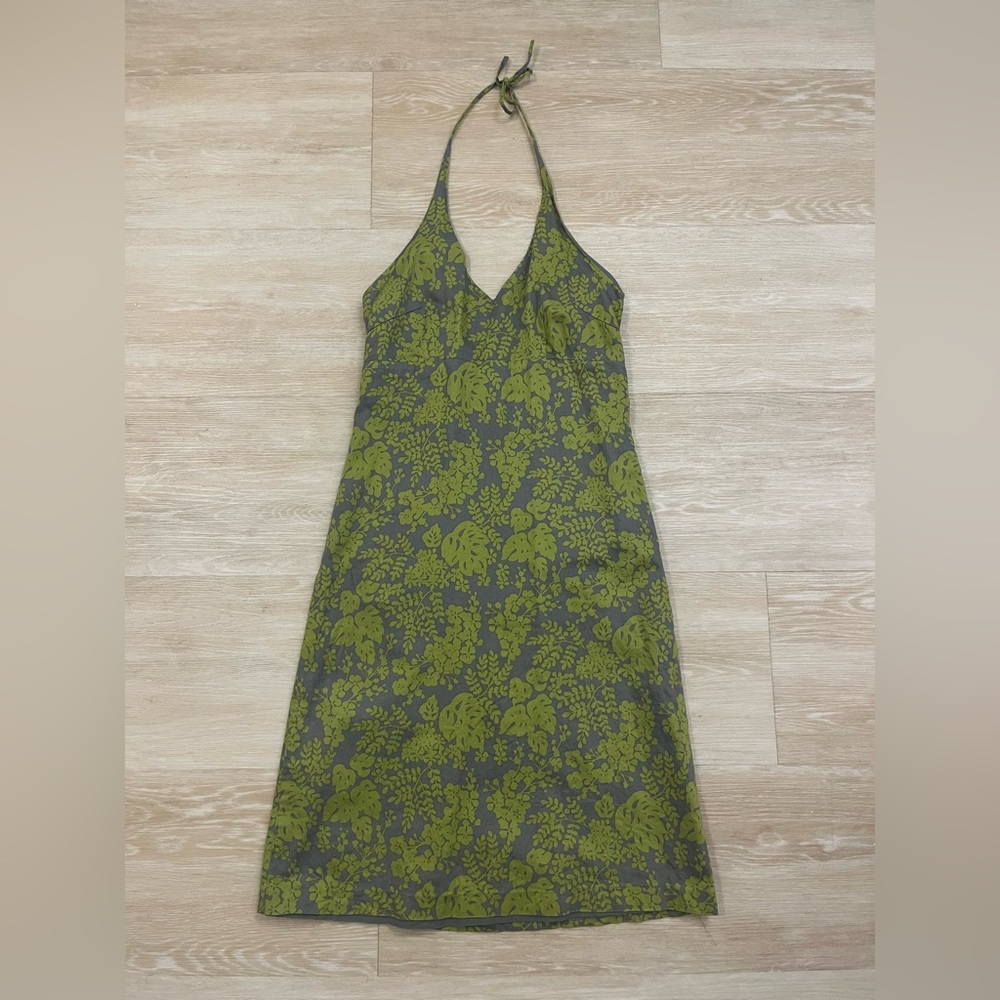 Green Floral Halter Mini Dress